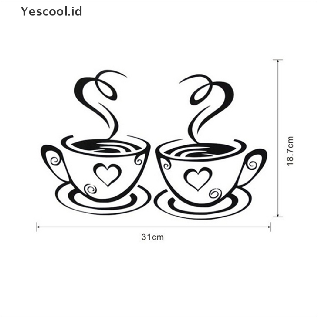 【Yescool】 Coffee Cups Cafe Tea Wall Stickers Art Vinyl Decal Kitchen Restaurant Pub Decor .