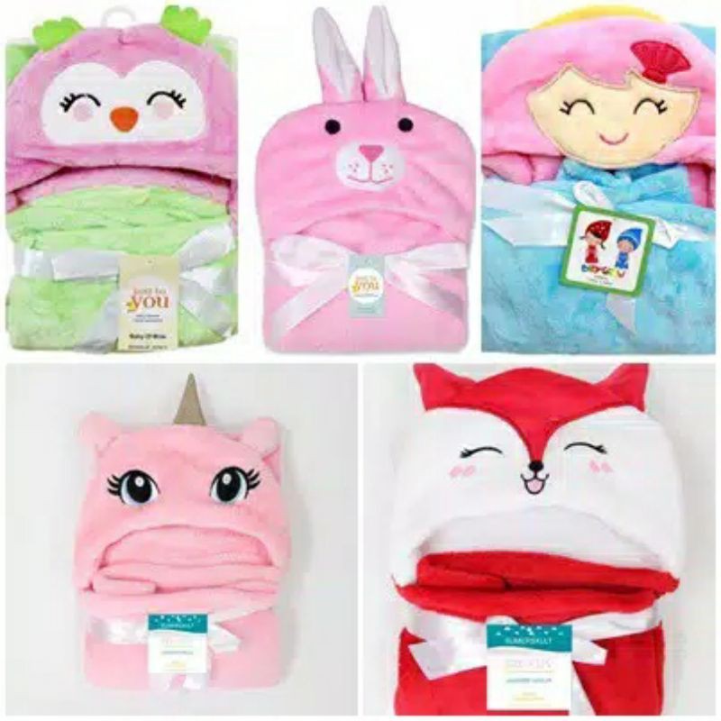 Best Seller! Selimut Bayi Topi Boneka / Selimut topi Karakter Fleece