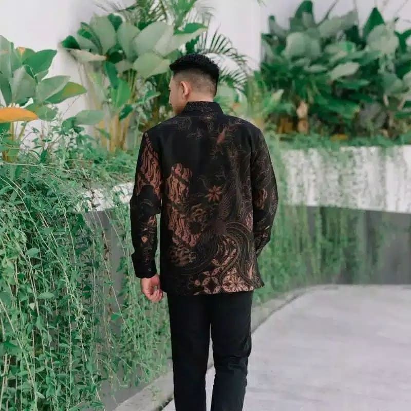 KEMEJA BATIK PREMIUM LENGAN PANJANG PENDEK WARNA HITAM BAHAN KATUN HALUS LAPIS FURING PREMIUM