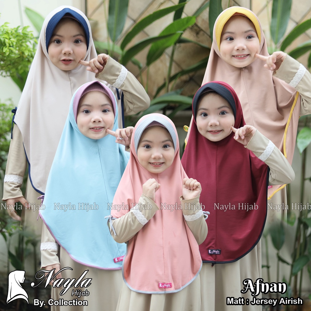 Kerudung Anak Instan Model AFNAN Jersey Airis Hijab Anak Jersey Pita Samping Original Nayla Hija'b