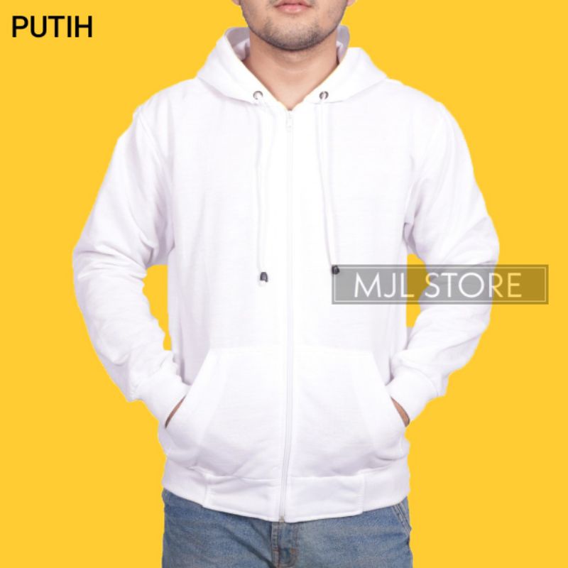 (promo) Jaket zipper polos L,XL,XXL putih pria wanita mjl store