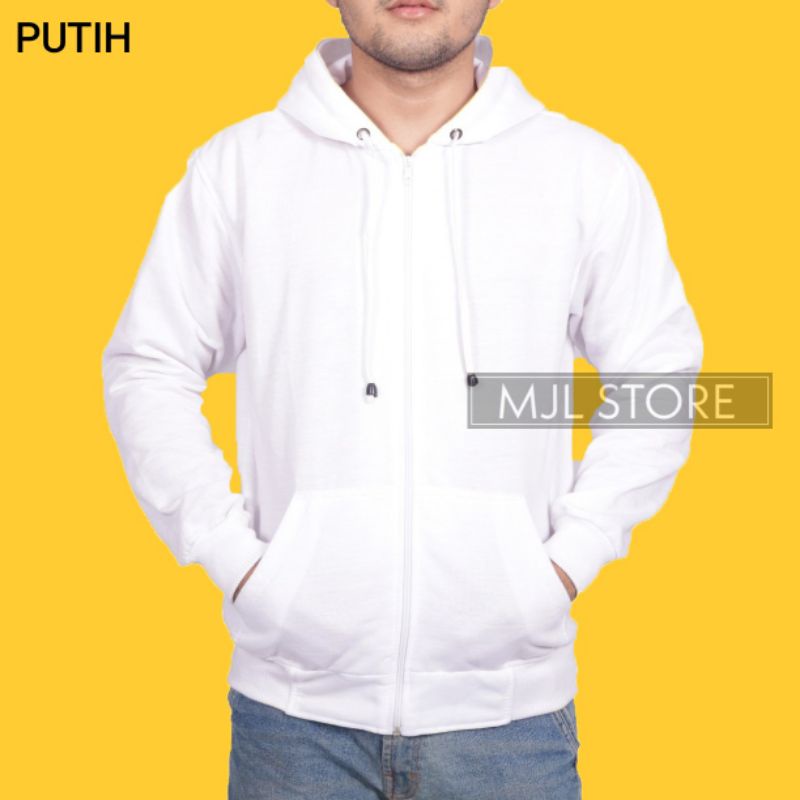 (promo) Jaket zipper polos L,XL,XXL putih pria wanita mjl store