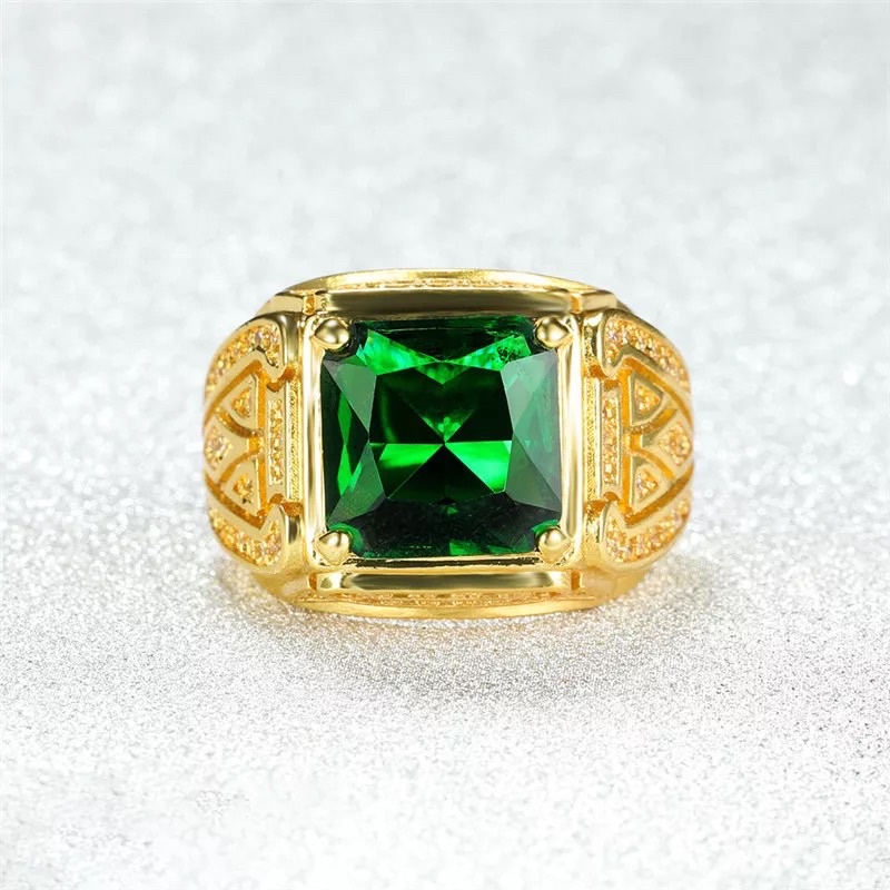 Cincin Batu Permata Zamrud Hijau Emerald Green Cubic Zirconia Mewah Berkelas Ring Gold Platted