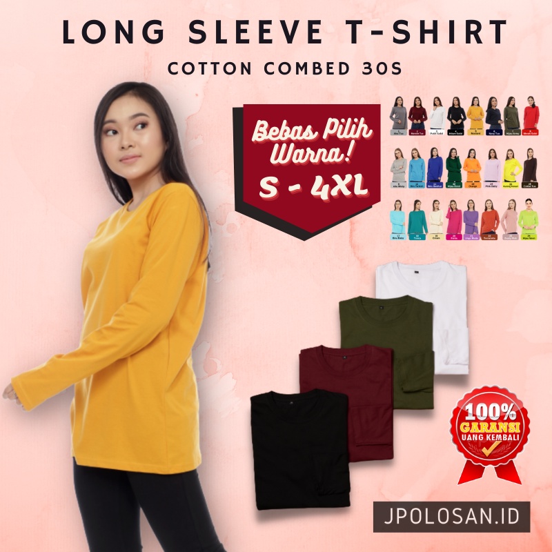 Kaos Wanita Lengan Panjang Import Terbaru Jumbo Oversize Baju Cotton Combed 30s 20s 24s Warna Mustar