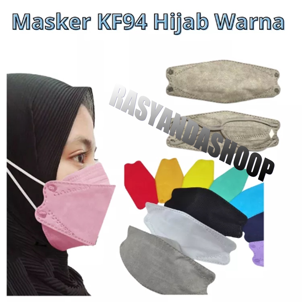 Masker KF94 Hijab Headloop Warna Warni Shrimpink Matcha Murah ISI 10 PCS/Kf94 earloop Warna Hitam Putih Abu isi 10 pcs