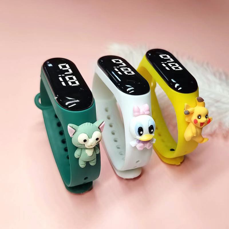 Jam Tangan Elektronik Led Motif Kartun Mickey Pikachu Bahan Silikon Untuk Anak / Jam Tangan Karakter