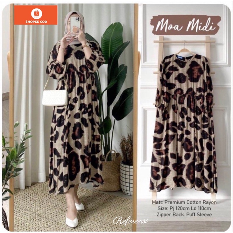 moa midi dress original motif macan trend 2024 rayon terbaru paling murah meriah