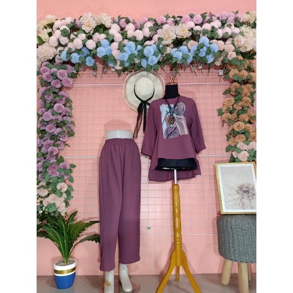 Setelan Oversize Crinkle Airflow/Setelan wanita bahan Crinkle Airflow