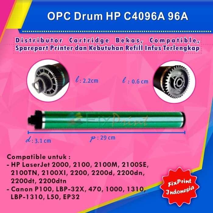 OPC Drum Toner Cartridge 96A C4096A Printer HP 2000 2100 2100M 2100SE Canon P100 470 1000 1310