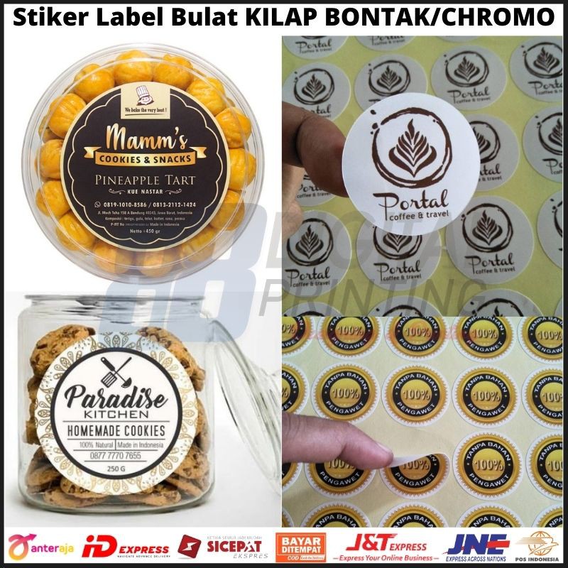 

Cetak Stiker Label Bulat KILAP / Sticker Label Kemasan Makanan Minuman BONTAK Stiker CHROMO