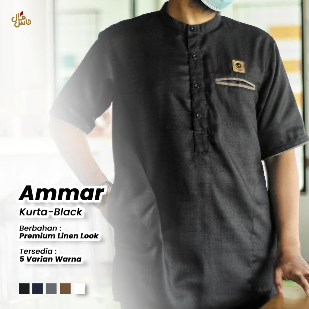 Baju Koko Gamis Kurta Pria Model Ammar BONUS PECI