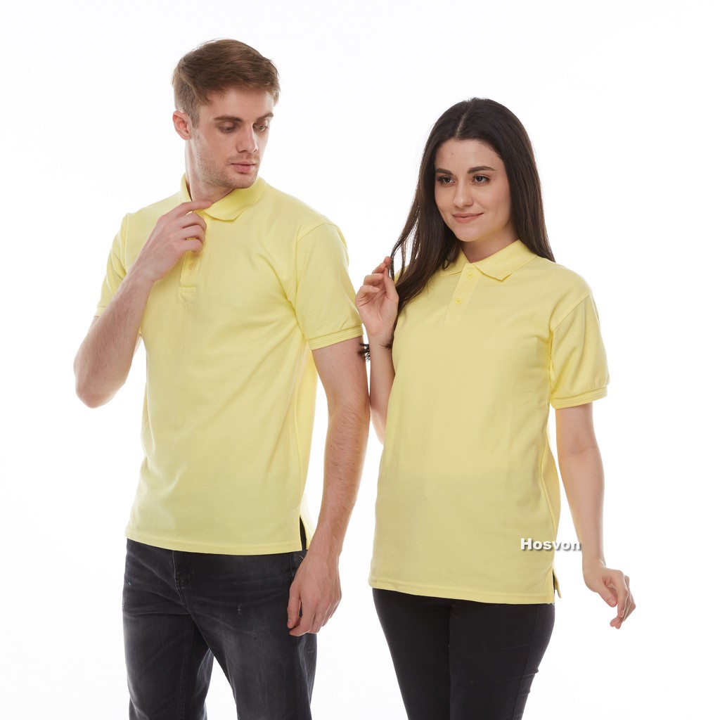 KUNING Hosvon Kaos Kerah Wangki COTTON 100% Size S-XXL ( PRIA &amp; WANITA )