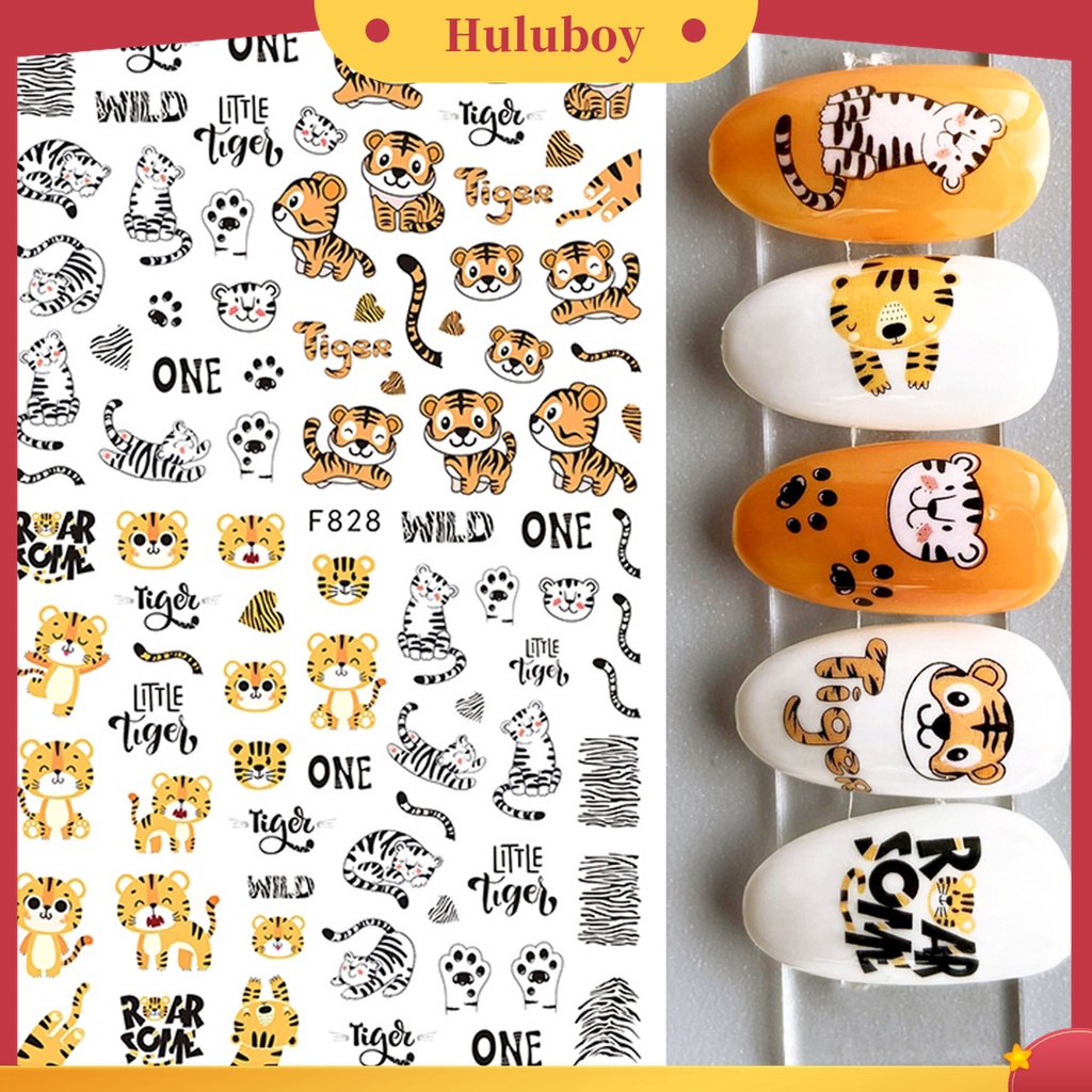 Huluboy Huluboy♡ Stiker Kuku 3D Motif Hewan Harimau Untuk Manicure