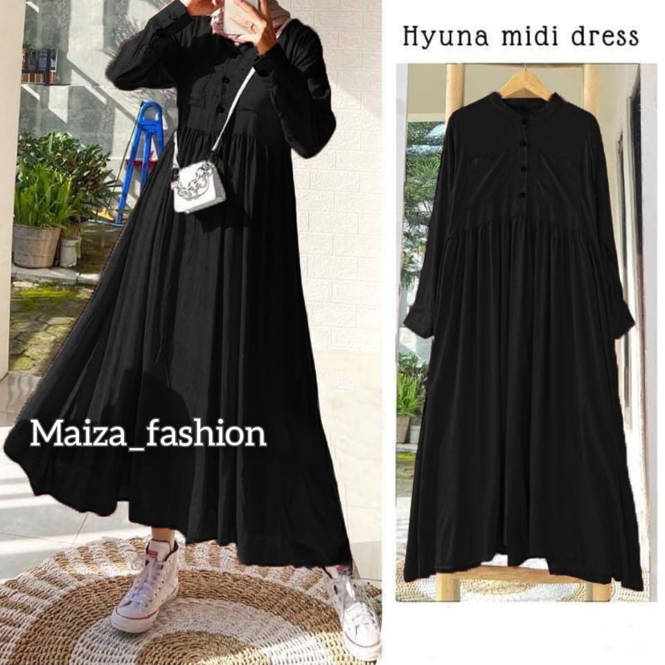 Hyuna Midi Dress // Casual Dress Wanita Polos Terbaru