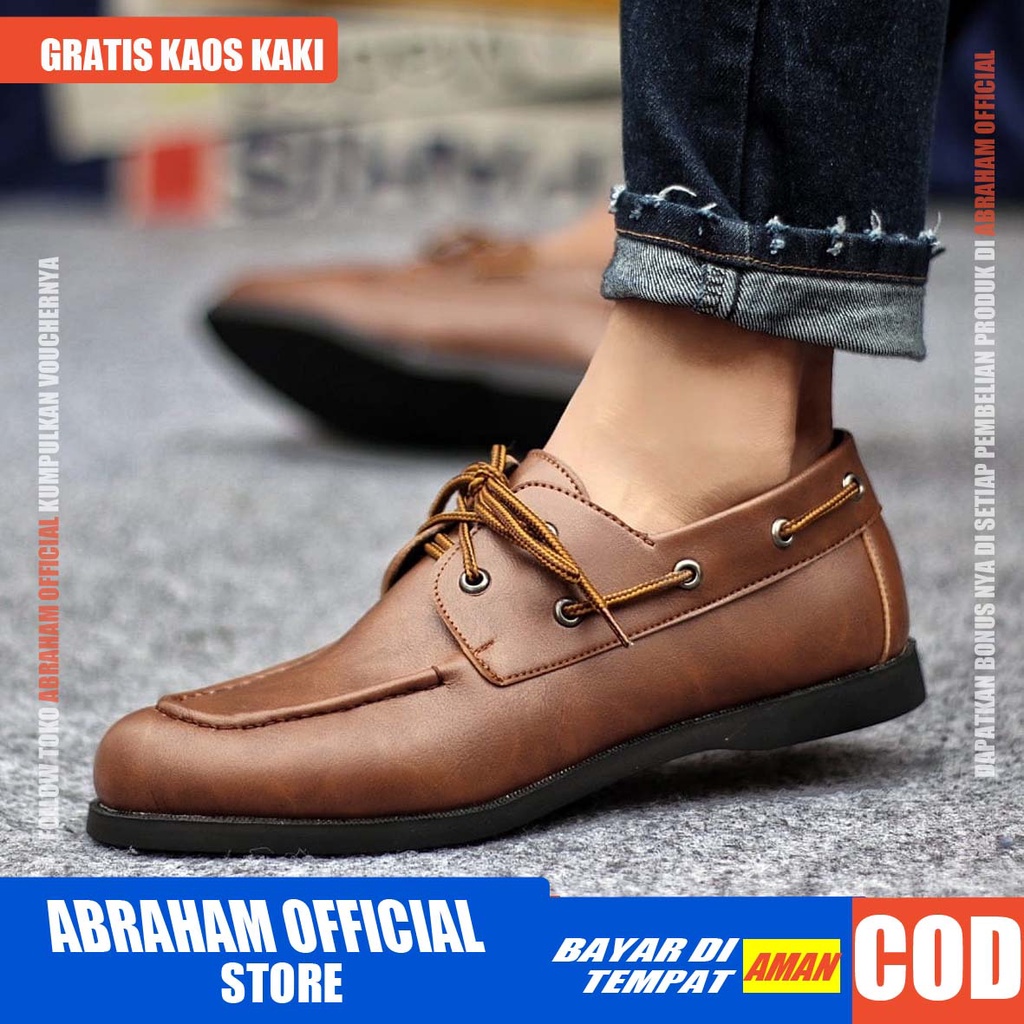 ABRHM x CLAS Sepatu Formal Pria Sepatu Casual Pria Kulit Pu Sepatu Pria Casual Sepatu Kasual Cowok / Cowo Oxford Kerja Kantor Kuliah Kondangan Gaya Keren Kekinian Original Murah Terlaris