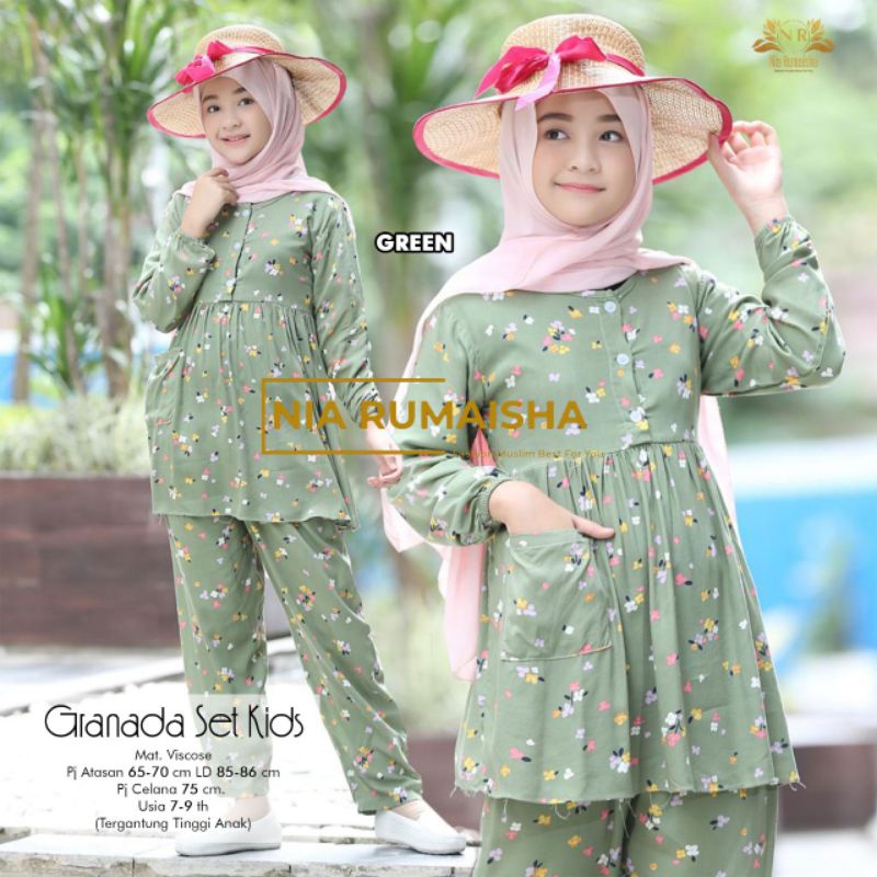 Setelan Anak #1 Motif Polsa / Falfa / Mia Rainbow / Gaida / Granada / Grenty / Shafa / Nagita / Metta / JK / Leopard / Khaula / Joela / Jihan / Jannah / Rasya / Rose / Jofa / Rinaya / Jannati / Ulfa / Moza Original Nia Rumaisha-Granada Set kids