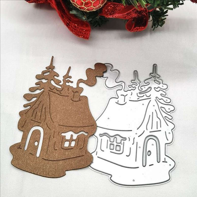 Cetakan Stensil Cutting Dies Motif Rumah Natal Bahan Metal Untuk Scrapbook / Craft DIY