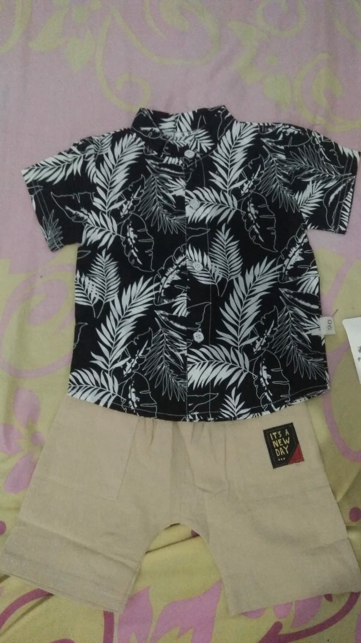 Lkm173 Setelan Bayi Pakaian Anak Lengan Pendek Crown Batik + Celana Pendek [1kg 12pc] Little Kuma