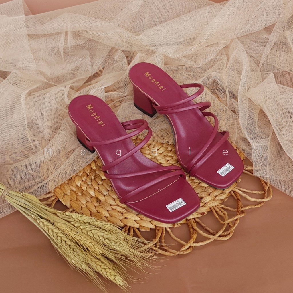 Chunky Heels Tali Wanita / Sandal hak tahu 5cm-Marun