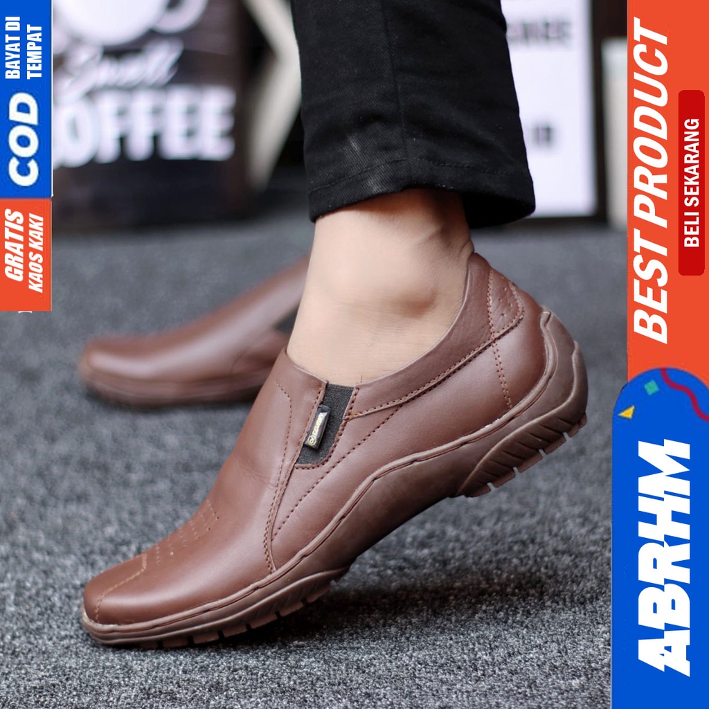 Sepatu Formal Pantofel Kerja Kulit Asli Hitam Pria ABRHM BADIL