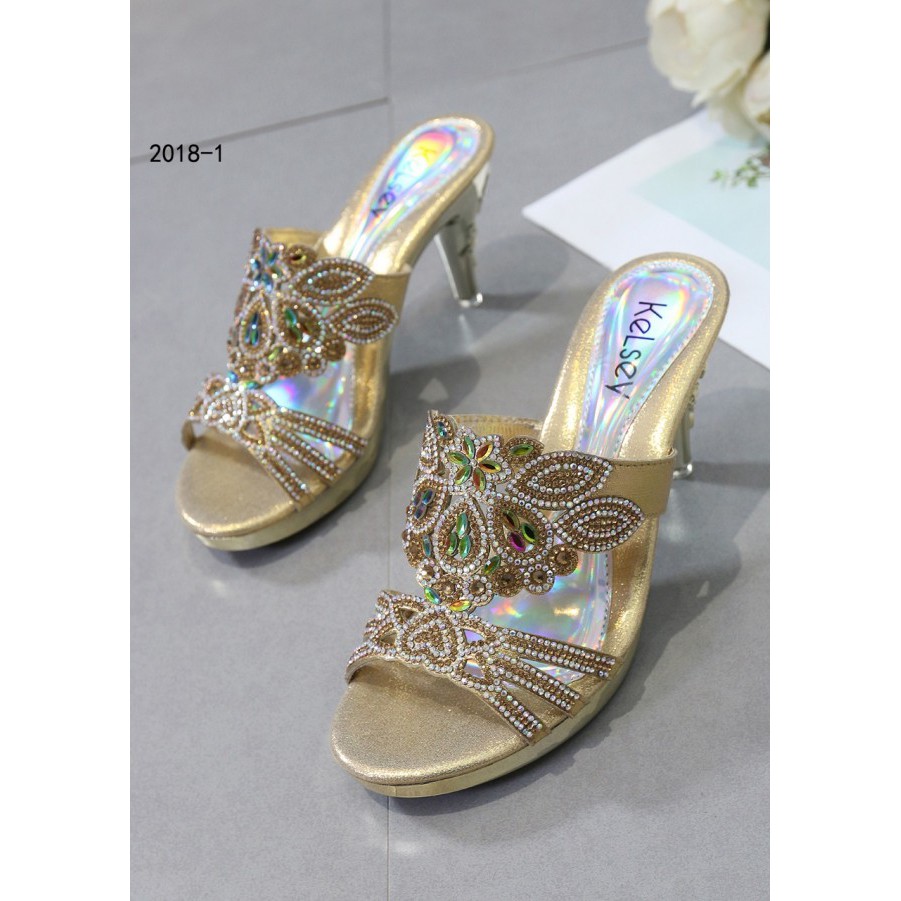 KELSEY #2018-1 GLOSSY CRYSTAL SWAROSVKI / SEPATU HEELS WANITA BATAM MURAH