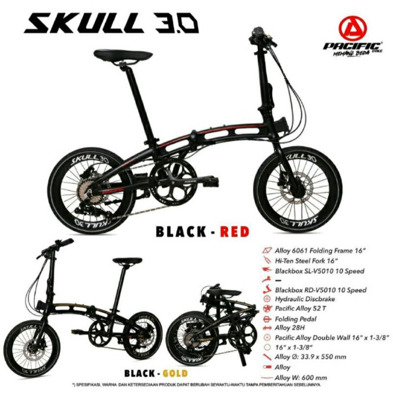 Sepeda Lipat 20 inch Pacific Skull 3.0 Alloy 10 Speed Hidrolik Double Disc