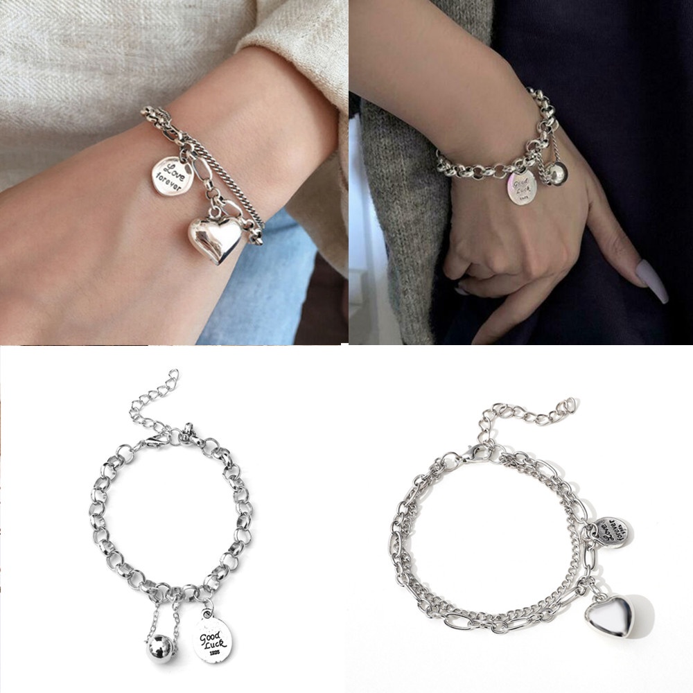 1pc Gelang Rantai Manik-Manik Keberuntungan Warna Silver Untuk Wanita