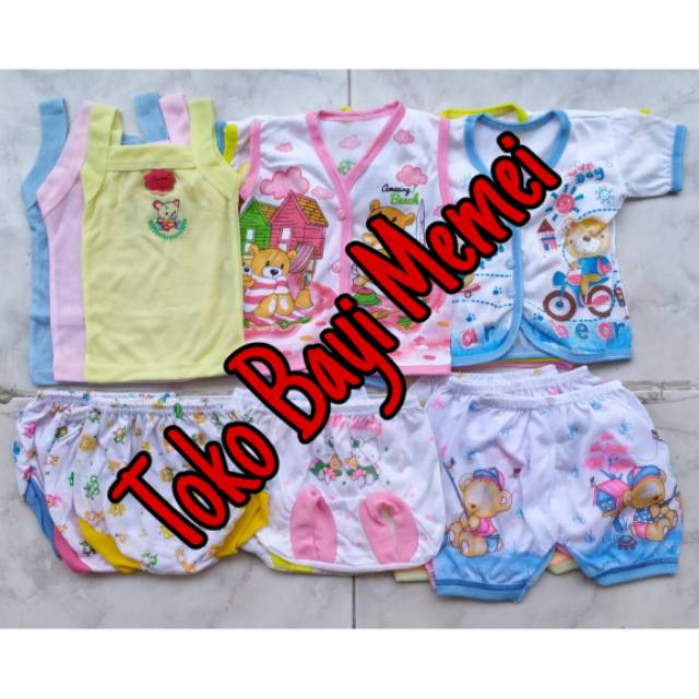 Paket baju bayi dan celana bayi MINI 3 isi 18 pcs bahan katun