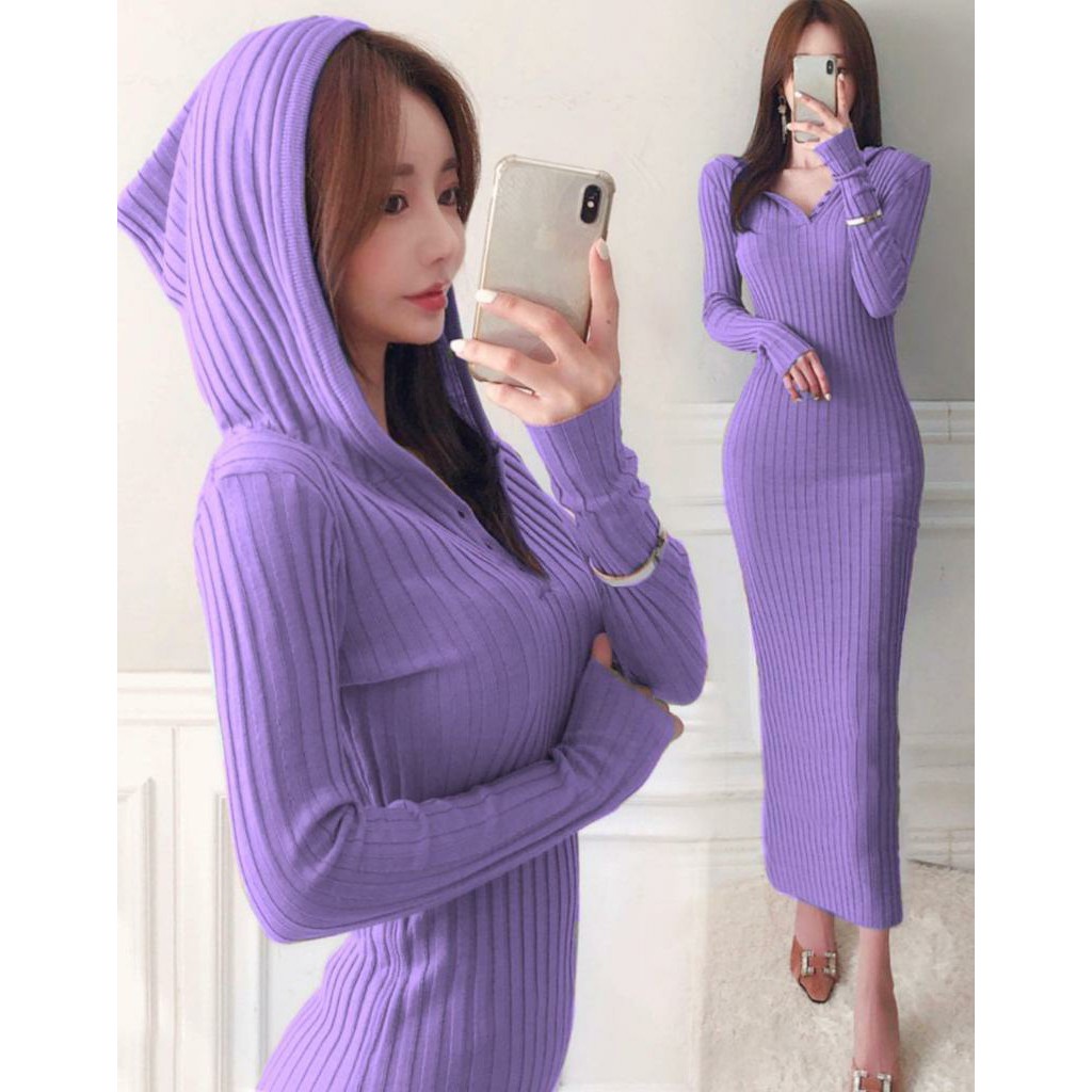 WSE390 - Dress Rajut Hoodie Venus Ukuran L-XL LD 100-120 CM Dress Rajut Wanita Kasual Dress Rajut Panjang PREMIUM QUALITY