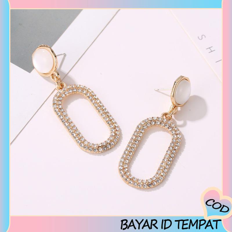 COD❤️ Klip Telinga Berlian Penuh Geometris yang Cocok untuk Semua Anting Opal Wanita-A.one