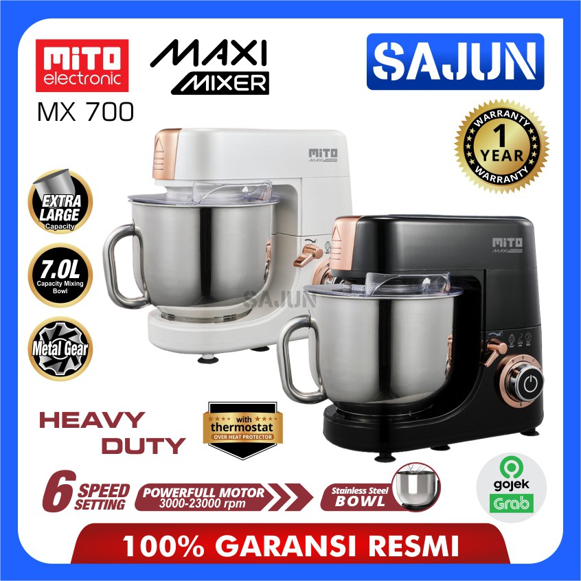 Mito Stand Mixer MAXI MX700 Stainless Bowl Mixer Kapasitas 7 LIter MX-700