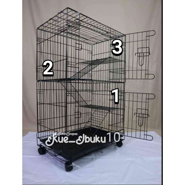 3 Tingkat Kandang Kucing Size L 97x60x45 cm + Roda Muat 3-4 Ekor Kucing Kandang Kucing Lipat Musang Tupai Bajing 97x60x45 cm Termurah