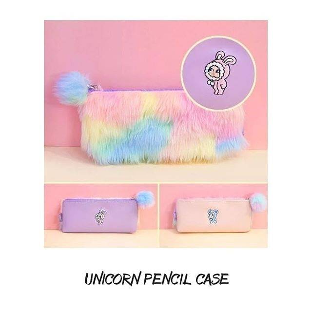

UNICORN Fur Pencil Case Pastel Lucu tempat pensil