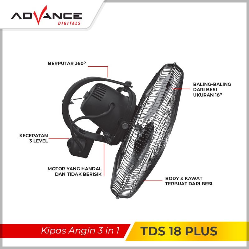 KIPAS ANGIN ADVANCE TDS-18 3in1 multifungsi TDS 18 tds18 / KIPAS ANGIN ADVANCE TDS18 18INC GARANSI RESMI