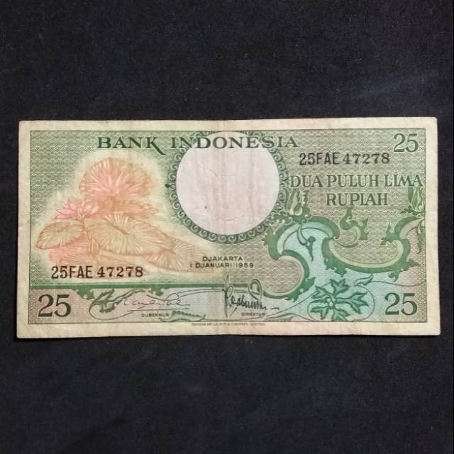 Uang Kuno 25 Rupiah Seri Bunga Tahun 1959