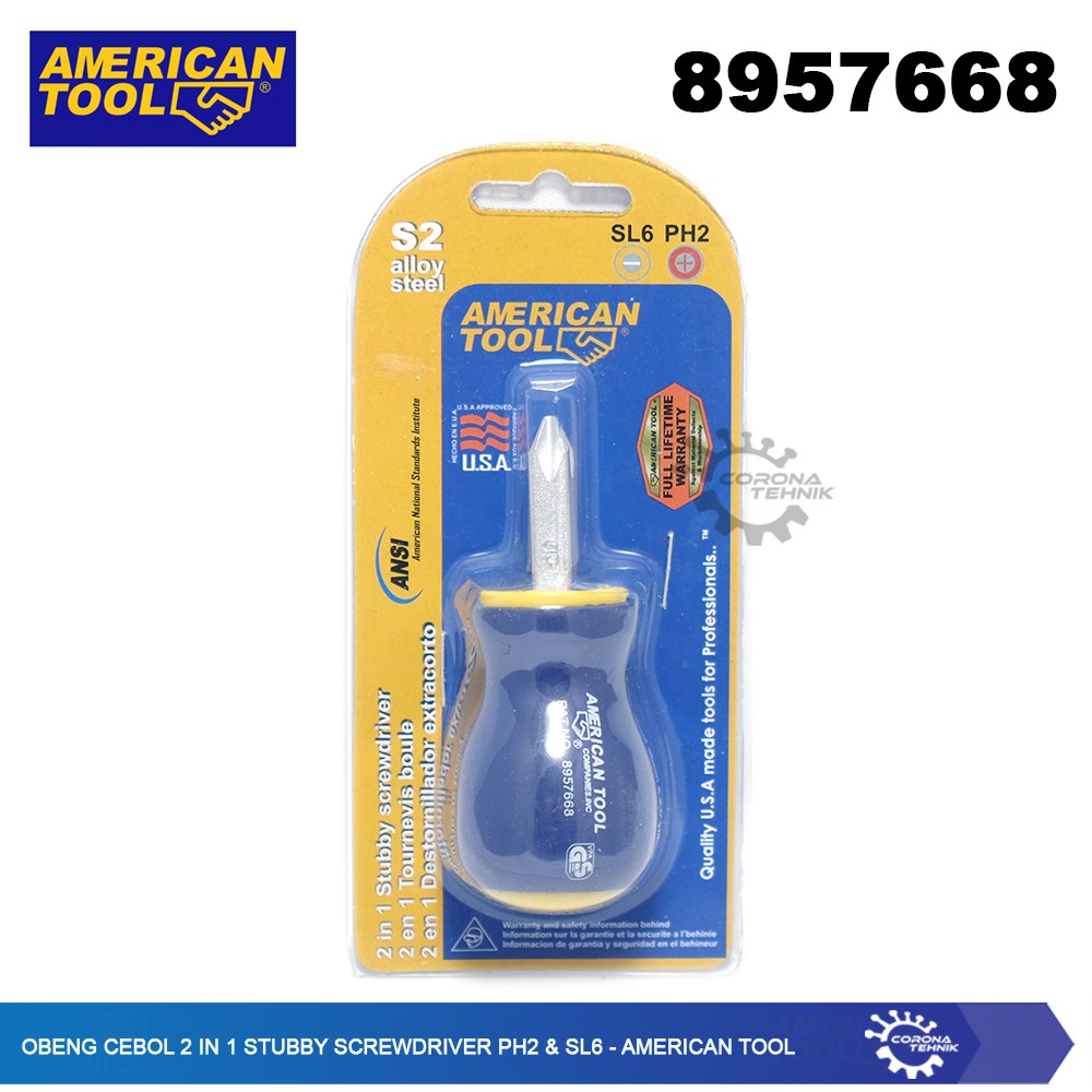 American Tool - Obeng Cebol 2 in 1 Stubby Screwdriver PH2 &amp; SL6