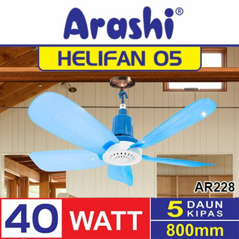 KIPAS ANGIN GANTUNG ARASHI 40W BESAR HELI FAN 5 BALING 40 WATT MINIFAN AR288