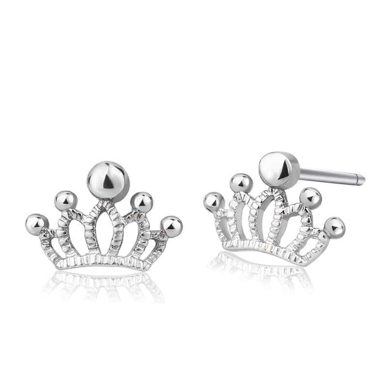 Anting Perak Mahkota Simple Crown Silver Earrings Stud Charm Trendy Hollow Party Earring Women Ear Jewelry Gift