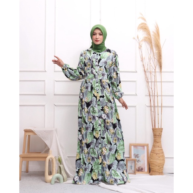 GAMIS BUNGA BBG BARU RAYON JUMBO LD120 GROSIR MURAH KANCING FULL BUSUI BUMIL TALI MODELLANO
