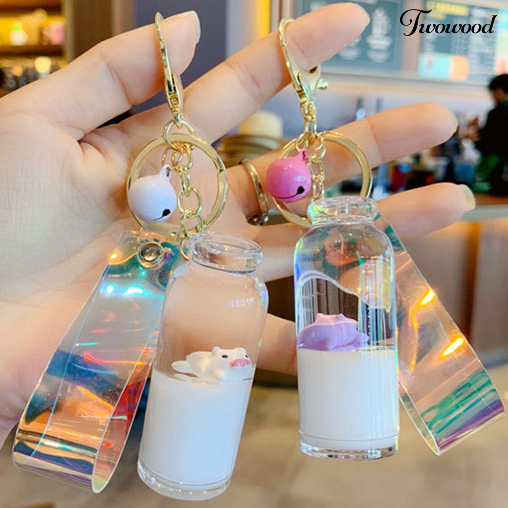 Twowood Gantungan Kunci Bentuk Botol Susu + Tali Lanyard Holografik