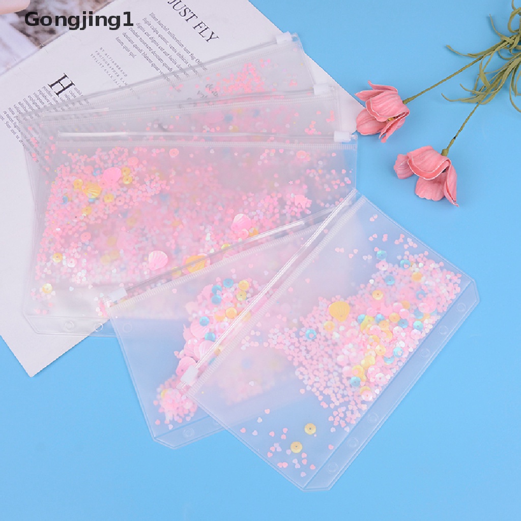 Gongjing1 Tas Penyimpanan Kartu Dokumen 6 Lubang Bahan PVC Transparan Ukuran A5 A6