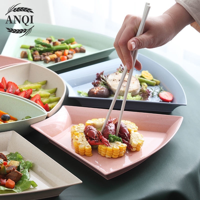 ANQI 1888 Piring Saji Makanan Buah Set Warna Warni Bahan Jerami Piring BPA FREE VS-87