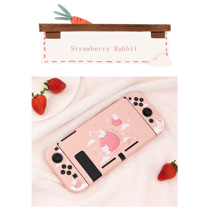 Casing Soft Case Tpu Motif Strawberry / Kelinci Warna Pink Untuk Nintendo Switch