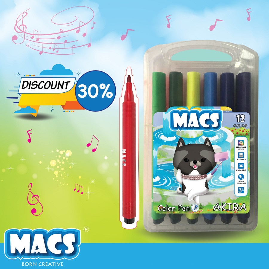 Spidol Marker MACS Color Pen 12 warna