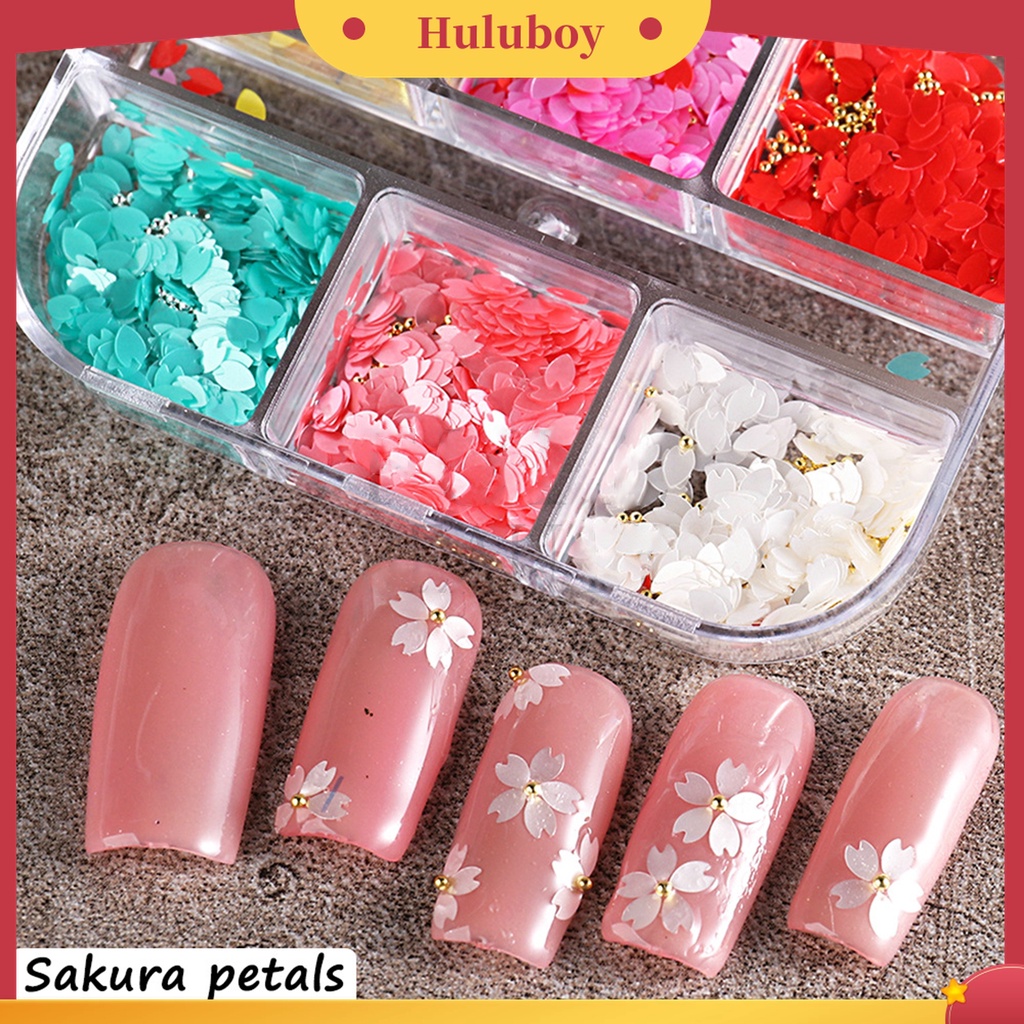 Huluboy Huluboy♡ 1 Kotak Daun Bunga Sakura Bahan Resin Tahan Air Untuk Dekorasi Nail Art