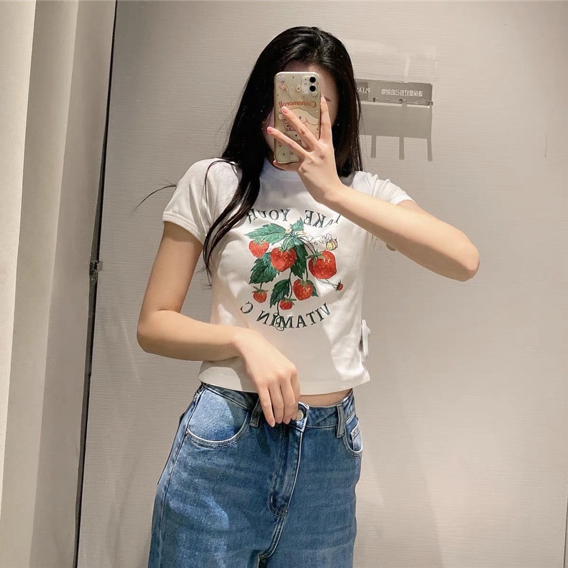 Suhao Pure Cotton Women's Clothing New Fashionable Spice Girl Desain Pendek Top Jepang Musim Panas Pakaian Garam Lengan Pendek T-Shirt