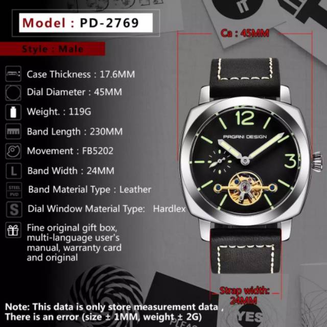 Jam Tangan Mekanik Automatic Pagani Design Radiomir Mewah Berkelas - Black