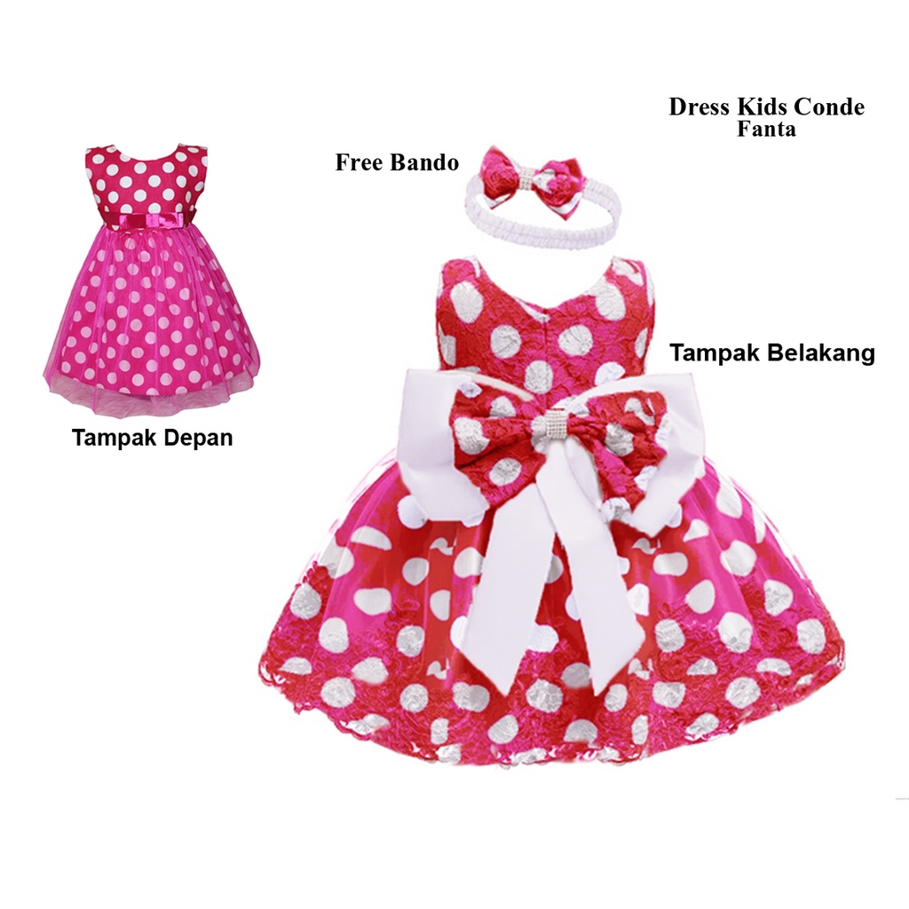 Dress Kids Conde/Baju Anak Kensi A-line Terbaru / Dress Corry Pita Motif Polka Dot /Gaun Anak Kids Usia 9 bln -4 thn