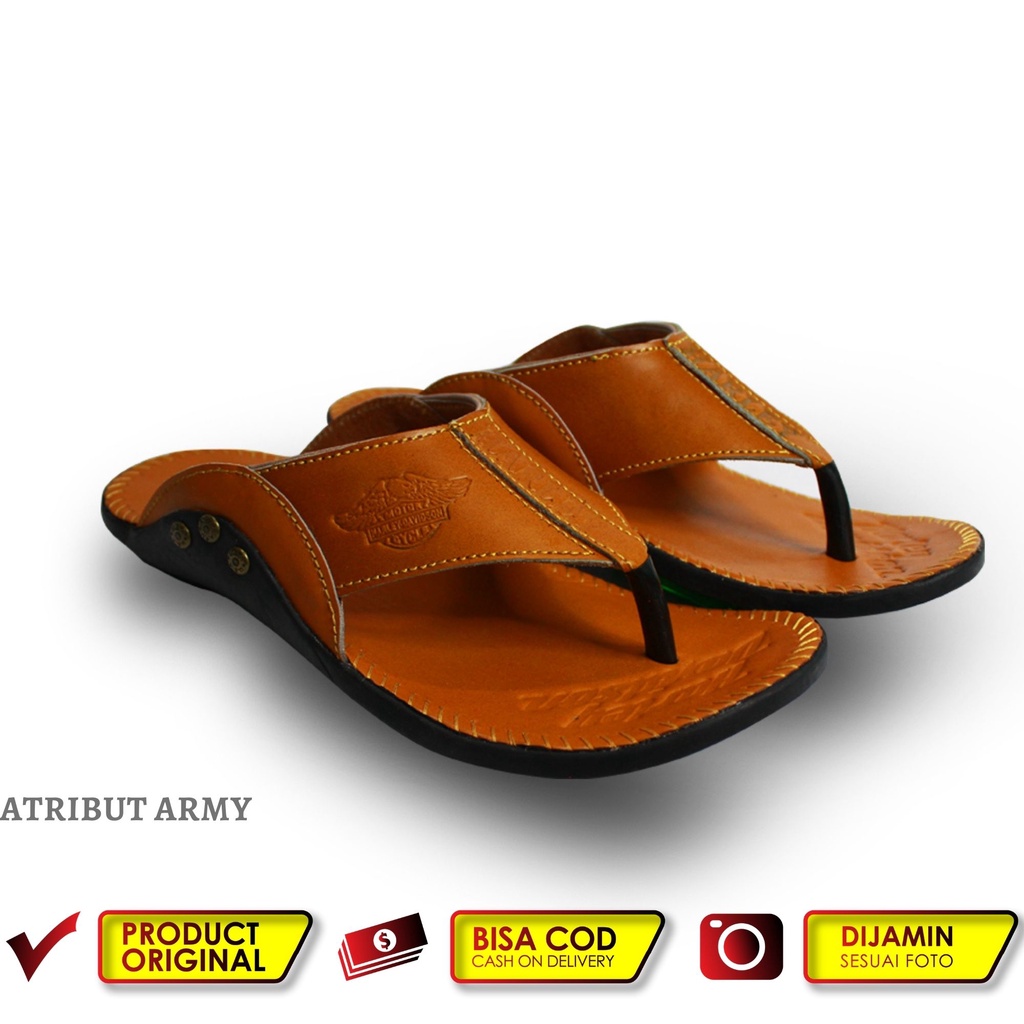 SANDAL KULIT HARLEY DAVIDSON FULL UP I SENDAL KULIT ASLI PRIA JAPIT CASUAL HERLEY / SENDAL JEPIT PRIA - SH01