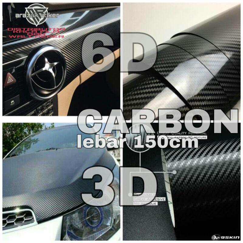 Sticker skotlet carbon 6D  hitam glosy lebar 150cm
